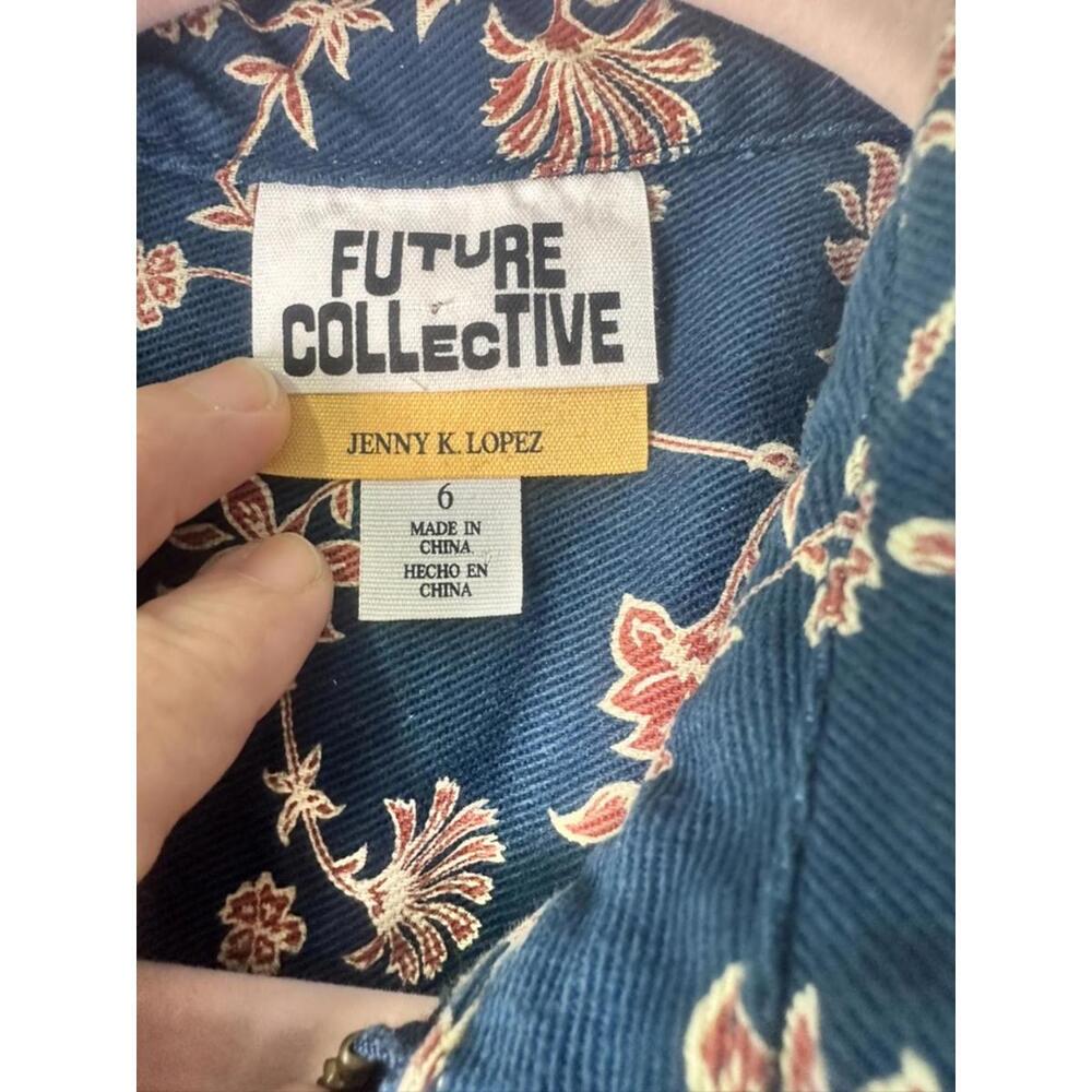 Future Collective x Jenny K. Lopez Floral Utility Jumpsuit Denim Blue Size 6 - Picture 5 of 15